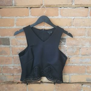 Black Cropped TOPSHOP Tank with Crochet Detailing